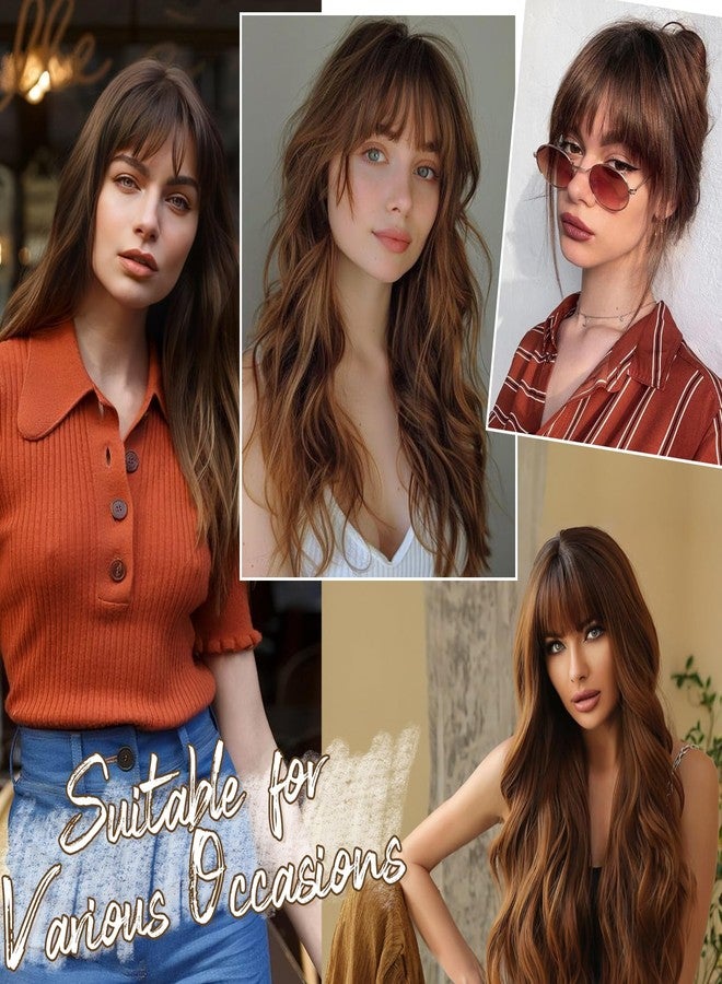 BARSDAR Real Human Hair Clip in Bangs - 100% Human Hair Clip in Bangs for Women - Brown French Bangs Extensions Fringe with Temples Real Hair Fringe Hairpieces - Medium Golden Brown - Image 4